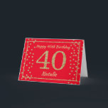 40th Birthday Redおよび金ゴールドグリッター紙吹雪カード カード<br><div class="desc">40th Birthday Redと金ゴールドグリッターの名前パーソナライズされた紙吹雪。さらにカスタマイクリックズを行う場合はカスタマイズ、「IT」ボタンをクリックし、このテンプレートを変更するために当社のデザインツールを使用する。</div>