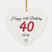 40th Birthday Red Shadow Monogram heart セラミックオーナメント (正面)