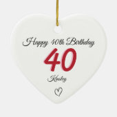 40th Birthday Red Shadow Monogram heart セラミックオーナメント (裏面)