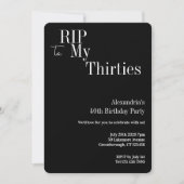 40th Birthday RIP 30s Black and White Party 招待状 (正面)