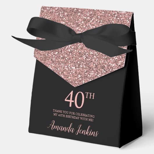 40th Birthday Rose Gold Glitter Thank You フェイバーボックス (正面)