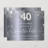 40th birthday silverグリッターは日付カードを保存 (正面/裏面)