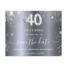 40th birthday silverグリッターは日付カードを保存
