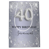 40th birthday silverグリッター名 ミディアムペーパーバッグ (正面)