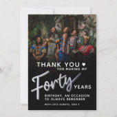 40th birthday silver black forty script text  サンキューカード (正面)