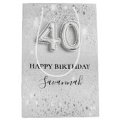 40th birthday silver sparklesの名前 ミディアムペーパーバッグ (正面)