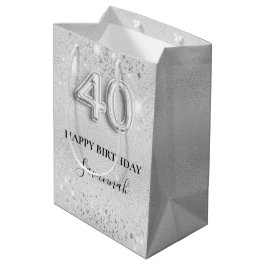40th birthday silver sparklesの名前 ミディアムペーパーバッグ