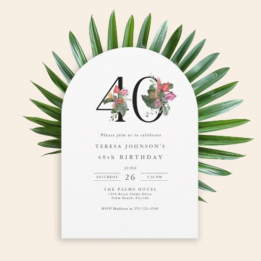 40th Birthday Simple Elegant Tropical Invitation 招待状