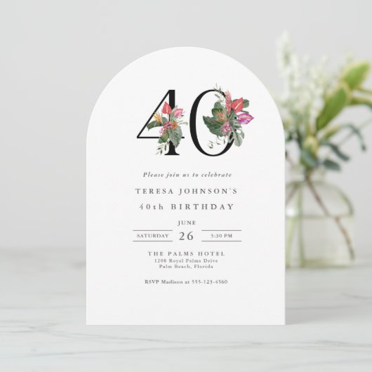 40th Birthday Simple Elegant Tropical Invitation 招待状 (スタンド正面)