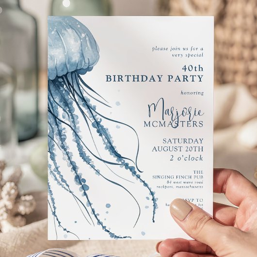 40th Birthday Simple Modern Coastal Jellyfish 招待状