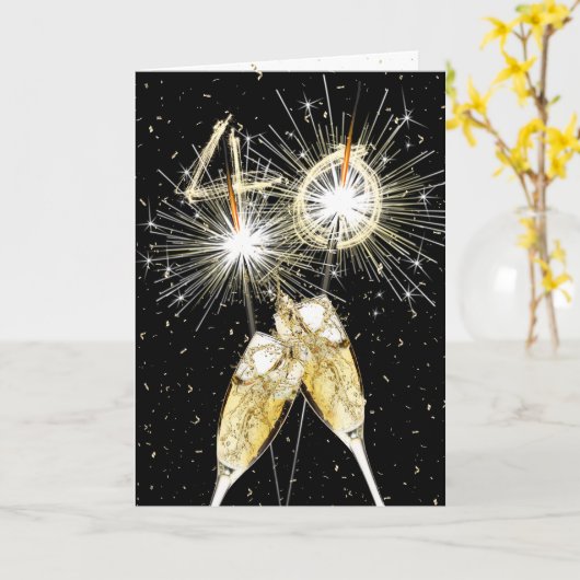 40th Birthday Sparklers and Champagne Toast カード (黄色い花)