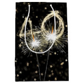 40th Birthday Sparklers on Black With Stars ミディアムペーパーバッグ (正面)