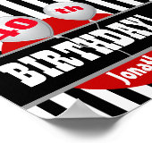 40th Birthday Stripes and Balloon BLACK RED A05A ポスター (角)