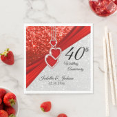 40th Bright Red andグリッター結婚記念日 スタンダードランチョンナプキン (インサイチュ)