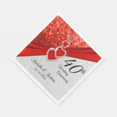 40th Bright Red andグリッター結婚記念日 スタンダードランチョンナプキン (角)