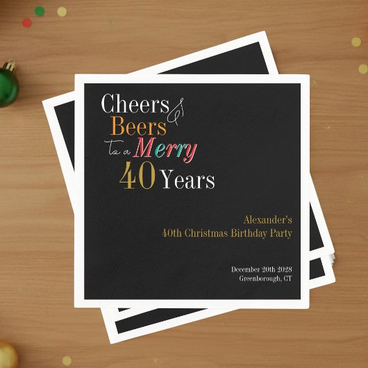 40th Christmas Birthday Cheers Beers Merry スタンダードカクテルナプキン
