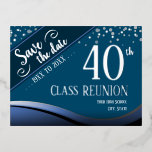 40th Class Reunion Elegant blue 箔シーズンポストカード<br><div class="desc">Save the date high school or Class reunion postcards.  All text is customizable Class banners can also be found in my shop.</div>