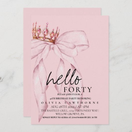 40th Dusty Rose Bow Surprise Birthday Party   招待状 (正面/裏面)