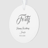40th forty letterbirthday add name date year gray  オーナメント (正面)