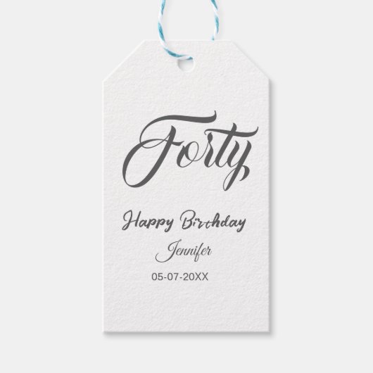 40th forty letterbirthday add name date year gray  ギフトタグ (正面)