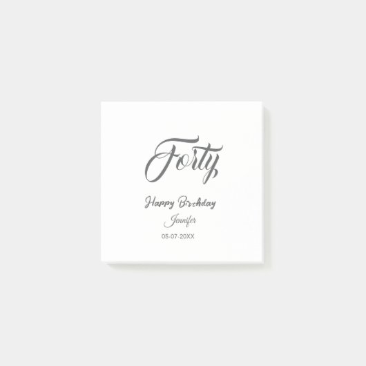 40th forty letterbirthday add name date year gray  ポストイット (正面)