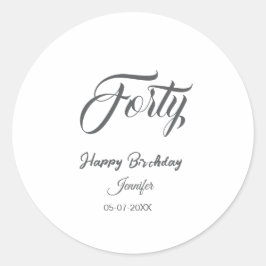 40th forty letterbirthday add name date year gray  ラウンドシール