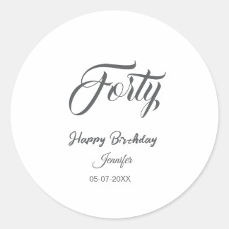 40th forty letterbirthday add name date year gray  ラウンドシール
