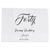 40th forty letterbirthday add name date year gray  ラージペーパーバッグ (裏面)
