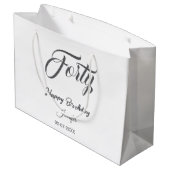 40th forty letterbirthday add name date year gray  ラージペーパーバッグ (裏面アングル)