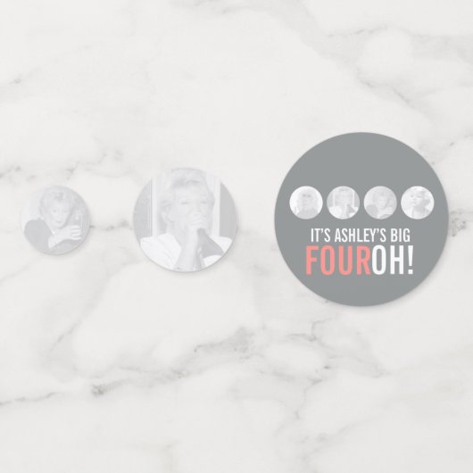 40th FOUROHグレーとピンク!4枚の写真の誕生日 コンフェッティ (正面)