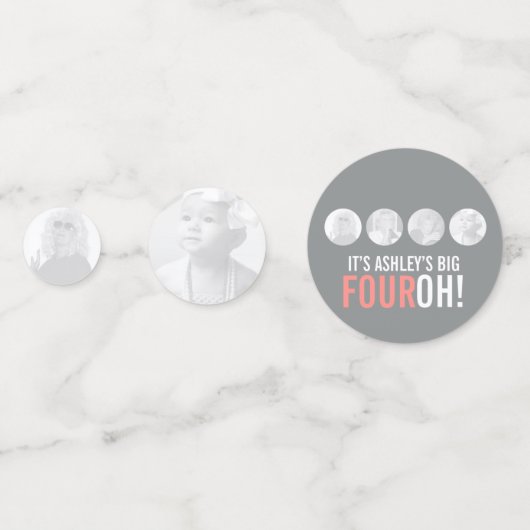 40th FOUROHグレーとピンク！4枚の写真の誕生日 コンフェッティ (裏面)