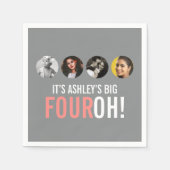 40th FOUROHグレーとピンク！4枚の写真の誕生日 スタンダードカクテルナプキン (正面)