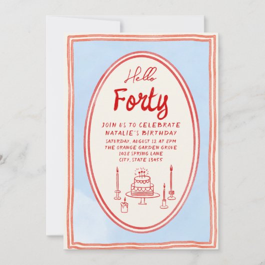 40th Hand 書 Cakeの写真予測できな誕生日 招待状 (正面)