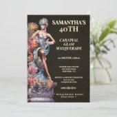 40th Masquerade Birthday Invitation Black Gold 招待状 (スタンド正面)