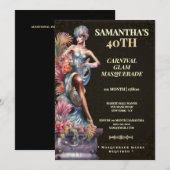 40th Masquerade Birthday Invitation Black Gold 招待状 (正面/裏面)