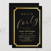 40th Modern & Minimal Black Birthday Party 招待状 (正面/裏面)