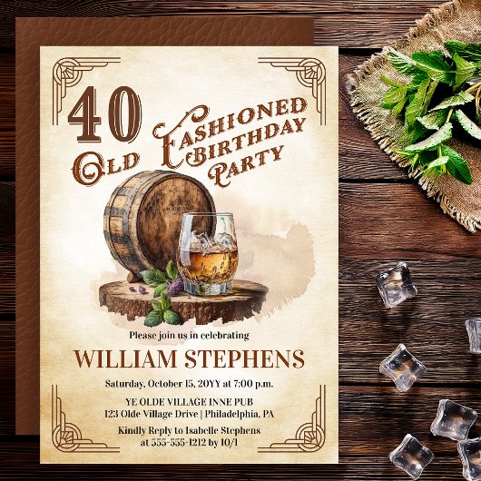 40th Old Fashioned Whiskey Barrel Birthday Party 招待状