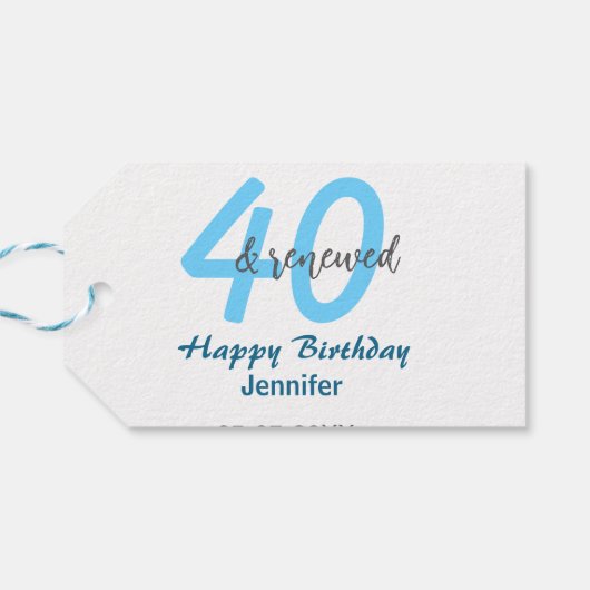40th & renewed birthday name date blue bold number ギフトタグ (裏面横)