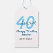 40th & renewed birthday name date blue bold number ギフトタグ (正面)