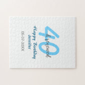 40th & renewed birthday name date blue bold number ジグソーパズル (横)