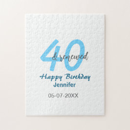 40th & renewed birthday name date blue bold number ジグソーパズル