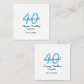 40th & renewed birthday name date blue bold number スクエア名刺 (正面/裏面)