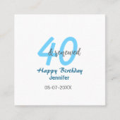 40th & renewed birthday name date blue bold number スクエア名刺 (正面)