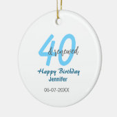 40th & renewed birthday name date blue bold number セラミックオーナメント (左)