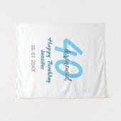 40th & renewed birthday name date blue bold number タペストリー (正面(横))