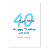 40th & renewed birthday name date blue bold number テーブルナンバー (裏面)