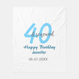 40th & renewed birthday name date blue bold number フリースブランケット