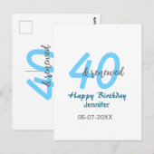 40th & renewed birthday name date blue bold number ポストカード (正面/裏面)
