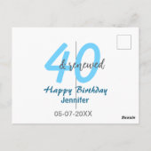 40th & renewed birthday name date blue bold number ポストカード (裏面)