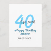 40th & renewed birthday name date blue bold number ポストカード (正面)